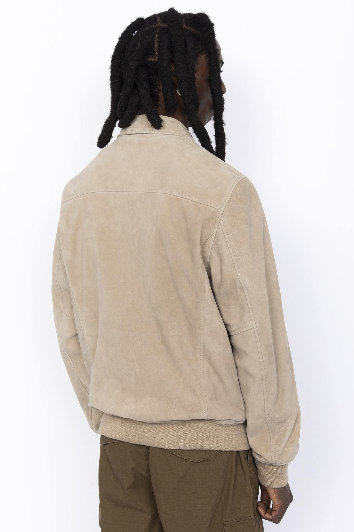 Beige suede leather bomber jacket - Image n°2