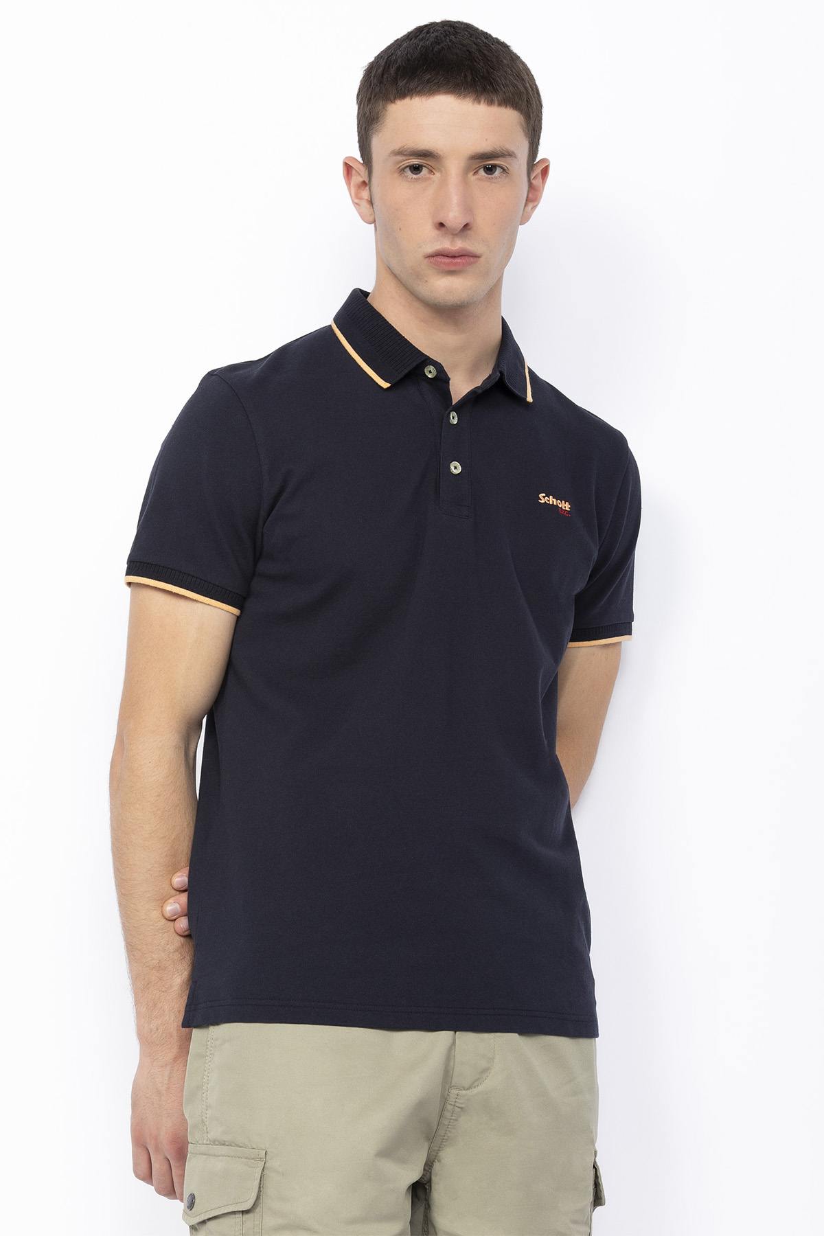 Navy blue polo shirt with logo - Image n°1