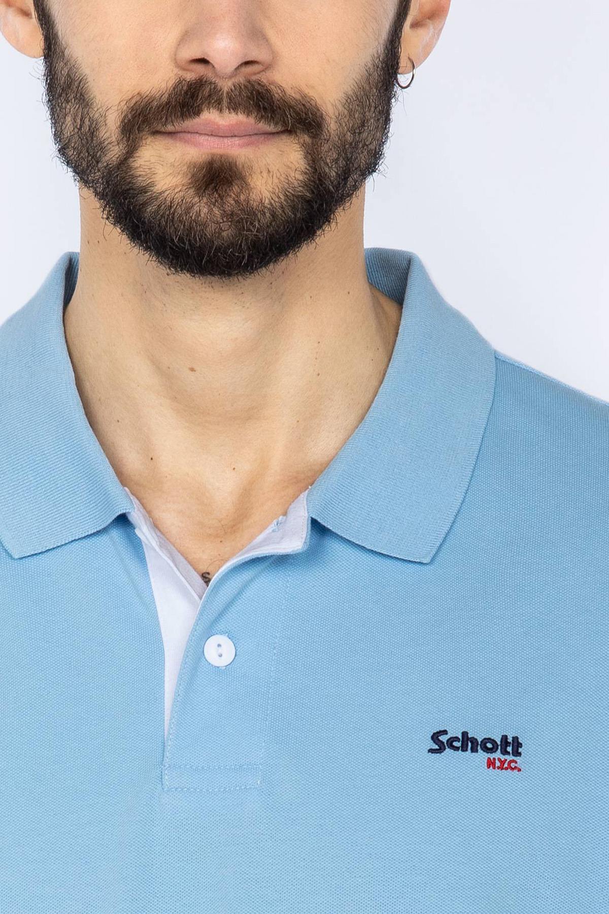 Sky blue and white cotton polo shirt - Image n°2