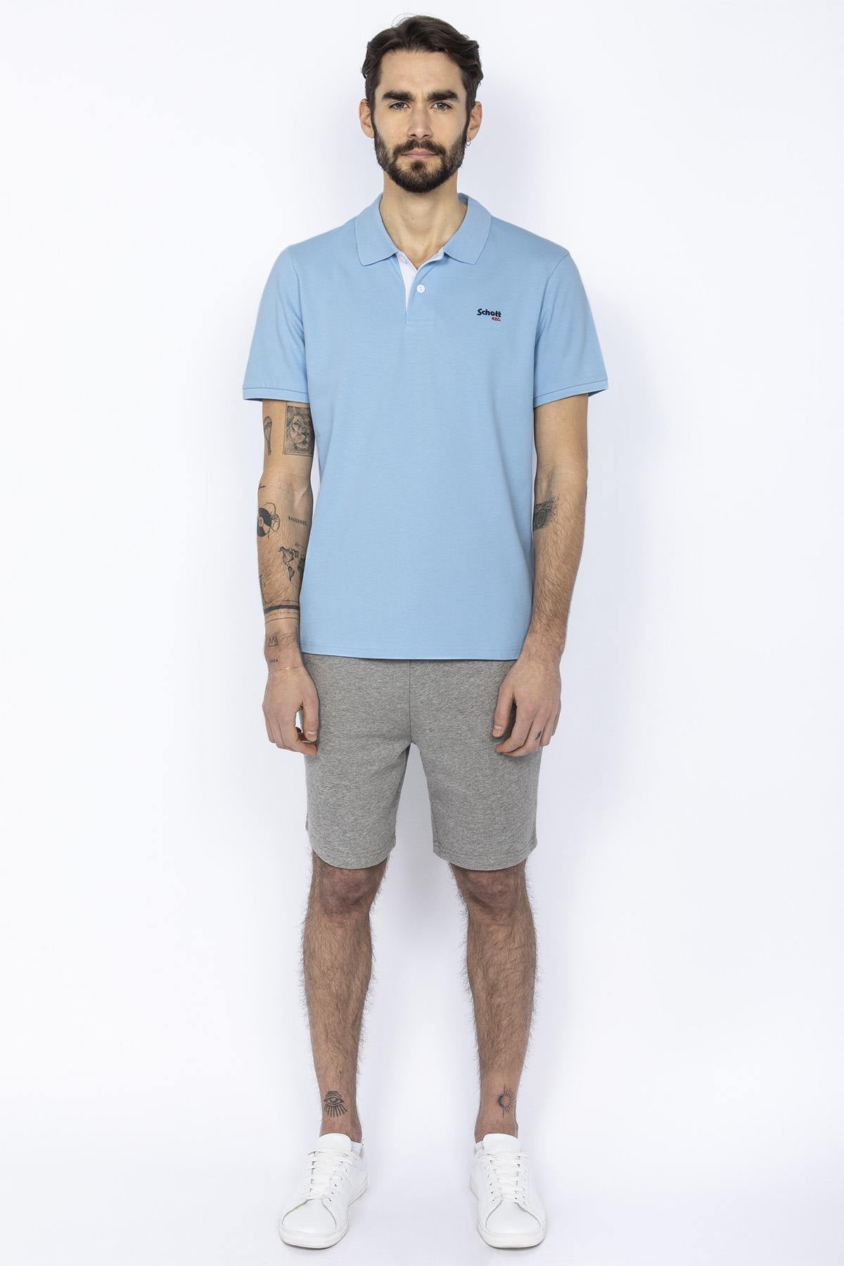 Sky blue and white cotton polo shirt - Image n°5