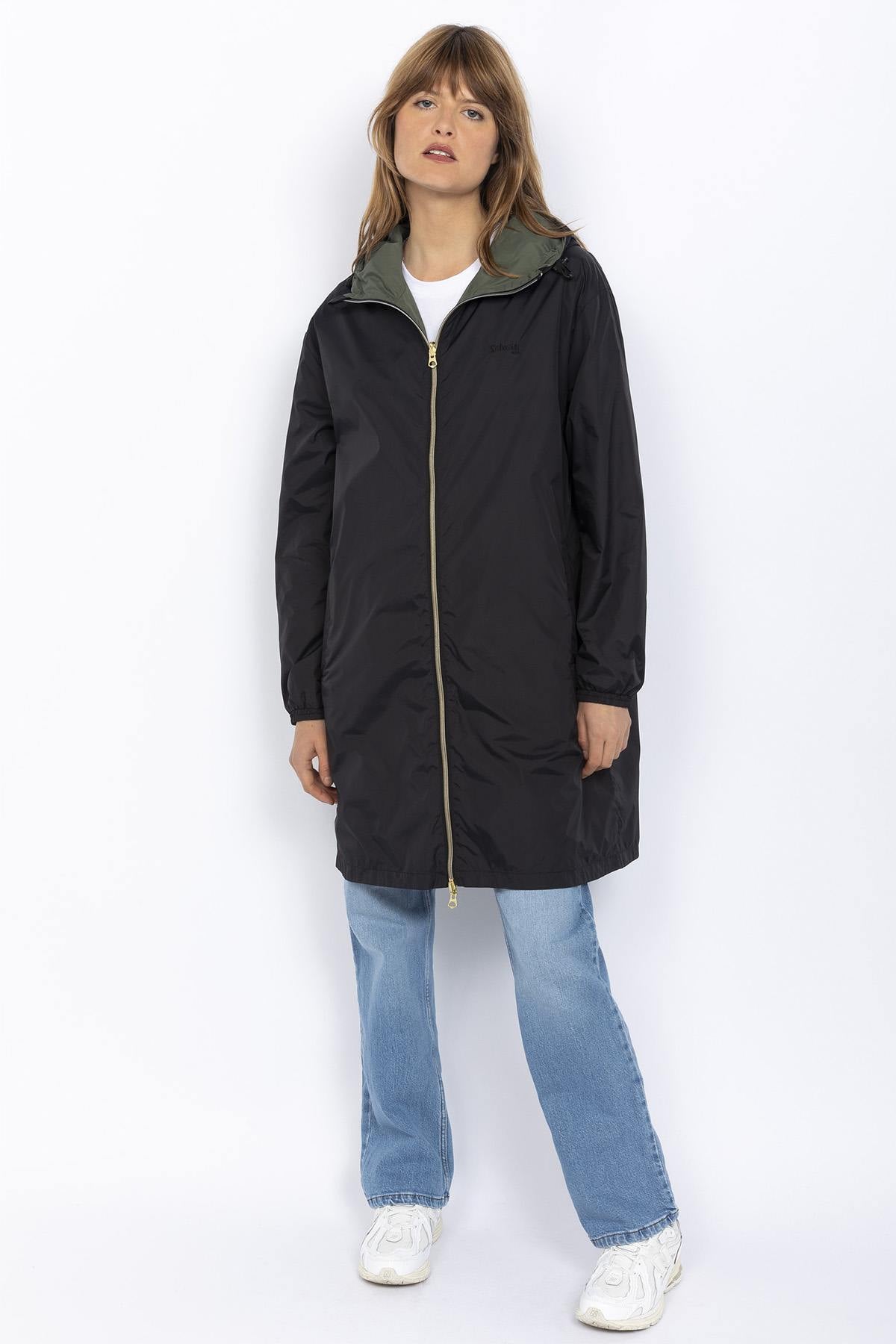 Long reversible black and sage khaki jacket - Image n°3