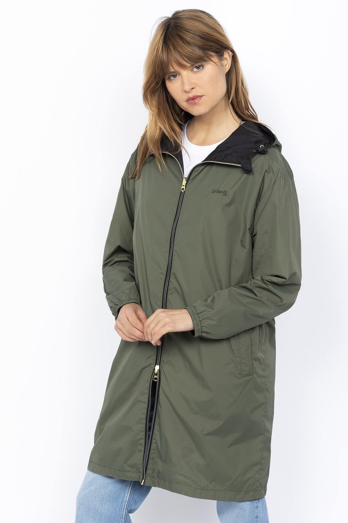 Long reversible black and sage khaki jacket - Image n°2