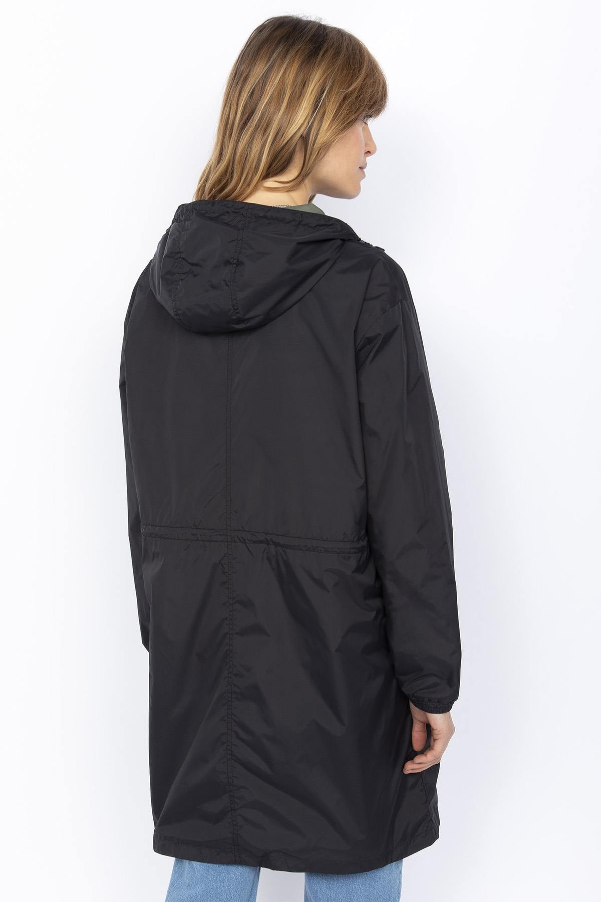 Long reversible black and sage khaki jacket - Image n°8