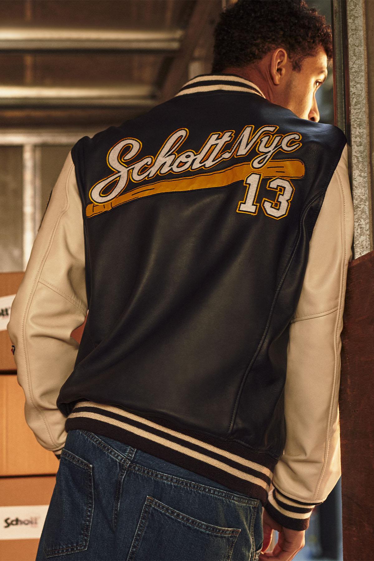 Varsity teddy in off-white and navy blue leather - Image n°2