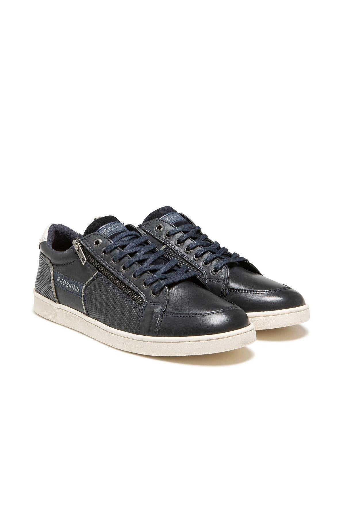 Navy and ecru leather sneakers - Image n°1