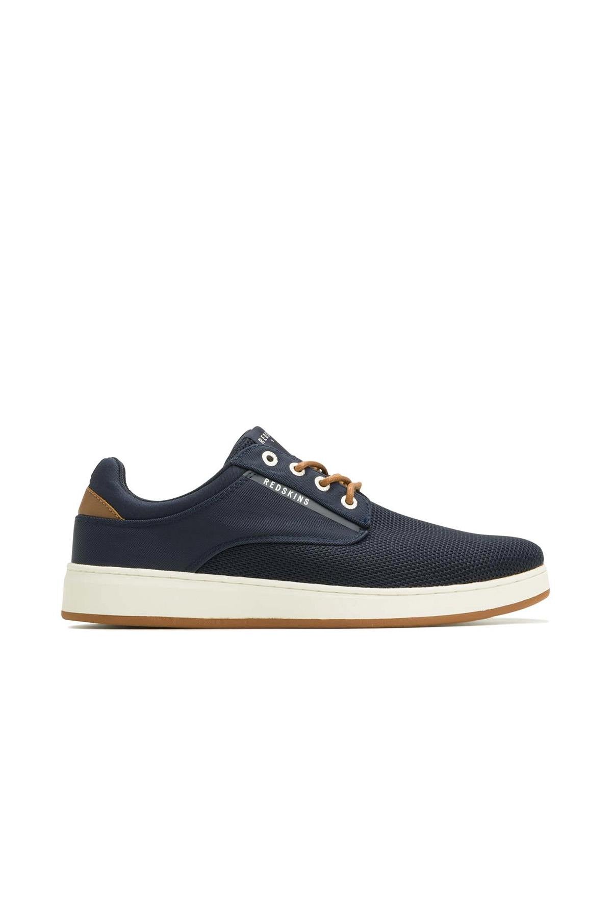 Navy blue and cognac textile sneakers - Image n°5