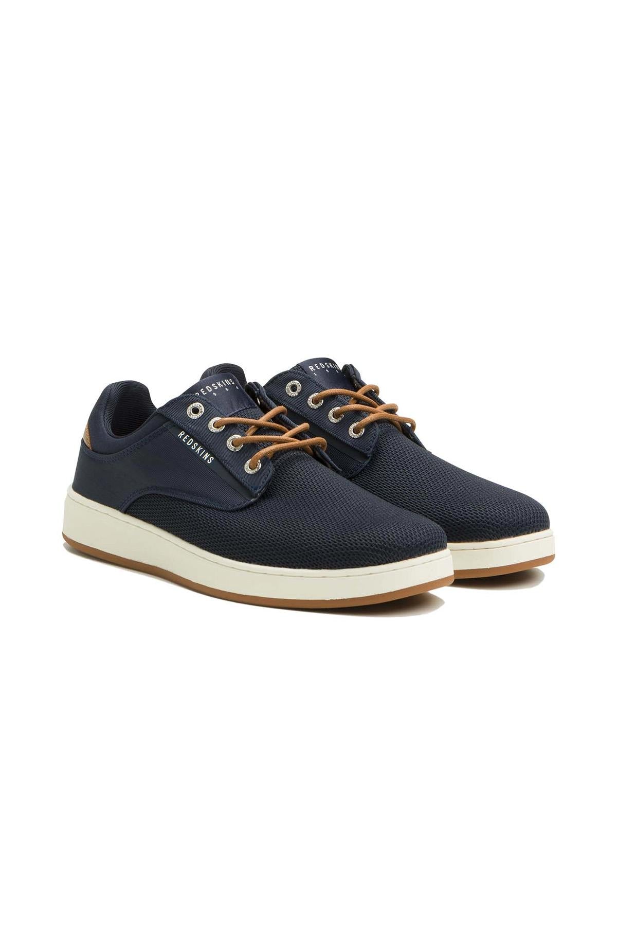 Navy blue and cognac textile sneakers - Image n°2