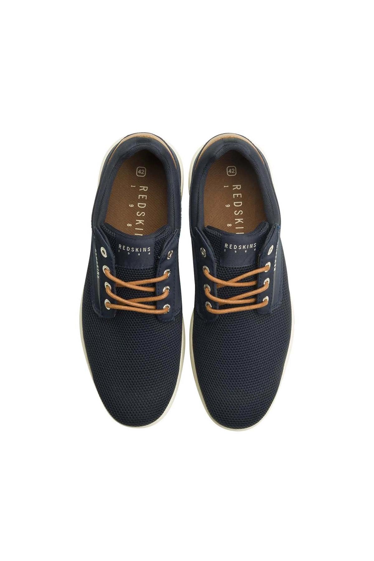 Navy blue and cognac textile sneakers - Image n°4