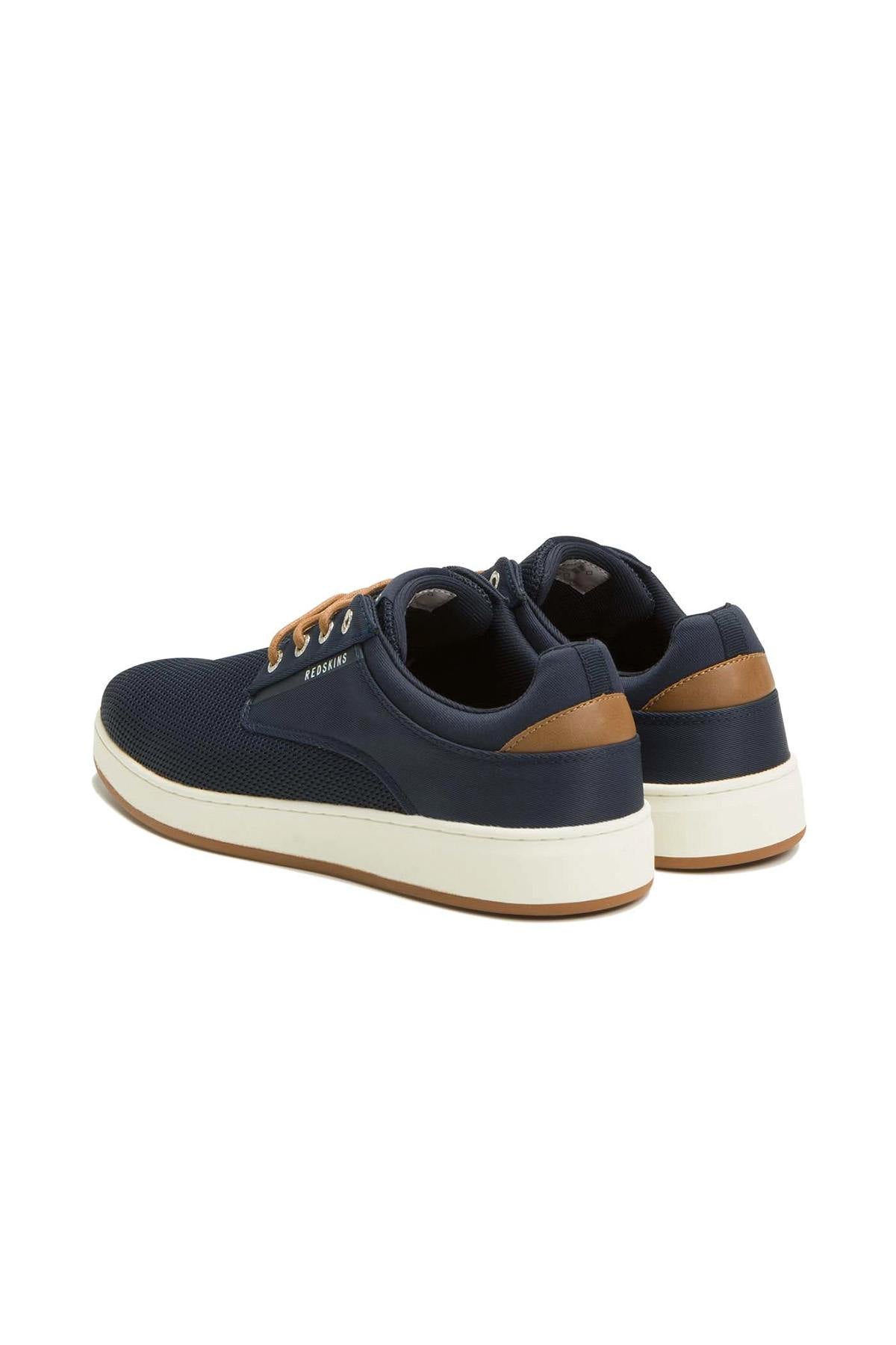 Navy blue and cognac textile sneakers - Image n°3