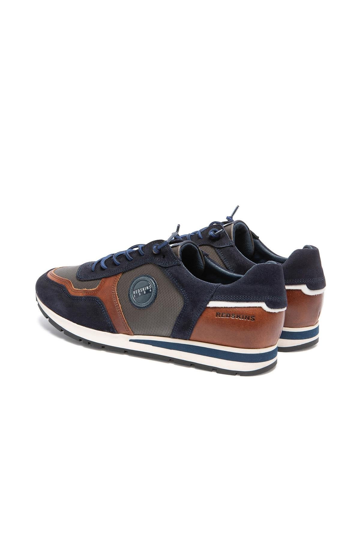 Sneakers in smooth cognac leather and navy blue suede leather - Image n°2