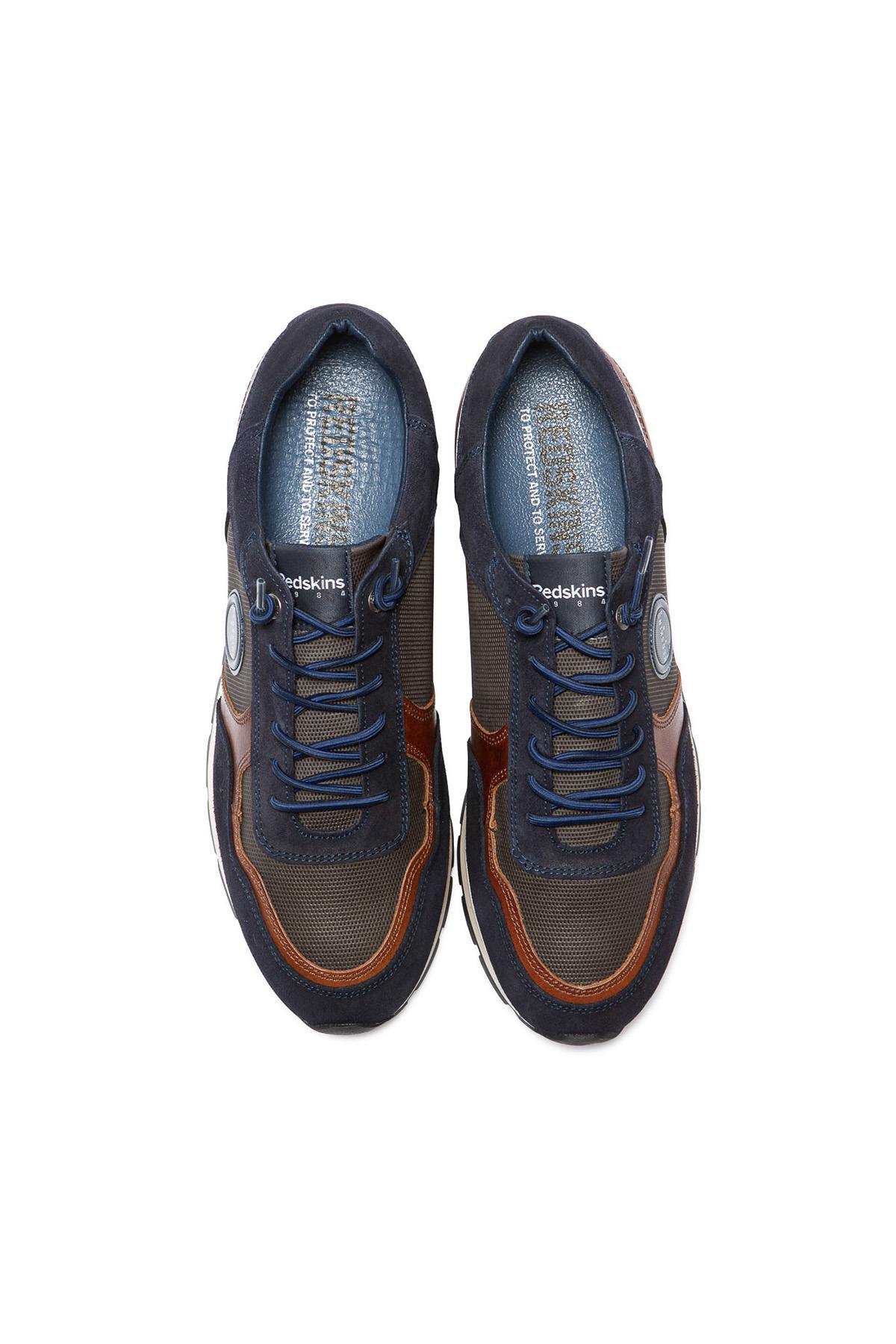 Sneakers in smooth cognac leather and navy blue suede leather - Image n°3