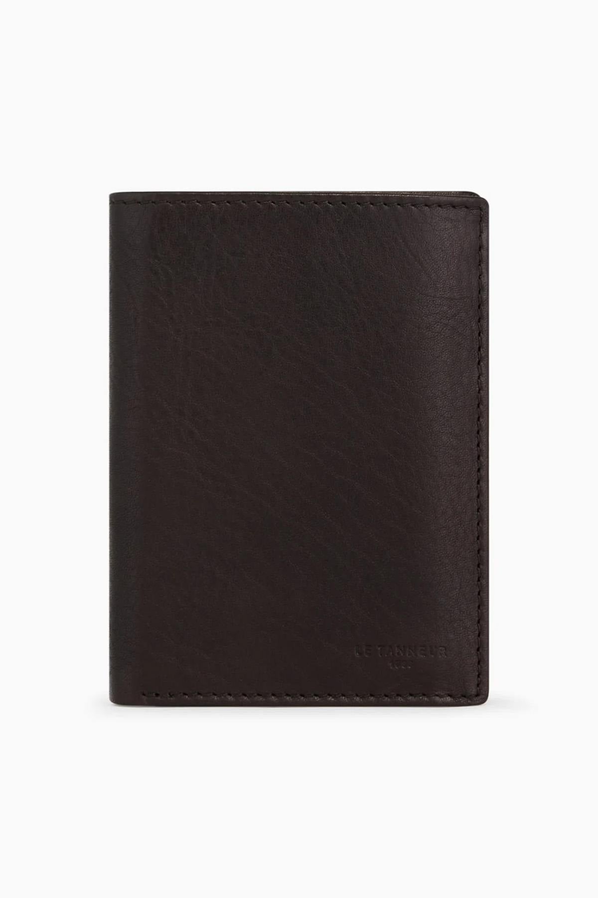 Brown 2-fold vertical leather wallet - Image n°1