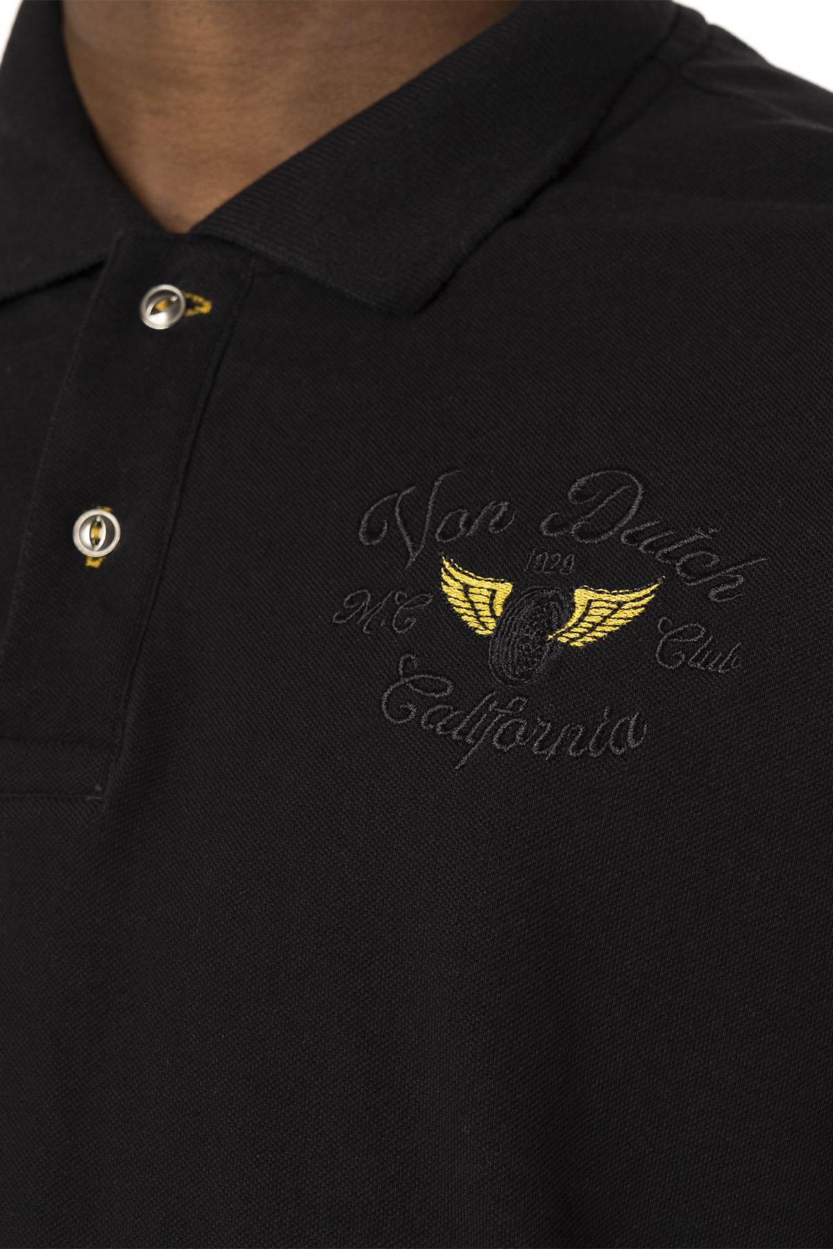 Embroidered black cotton polo shirt - Image n°5