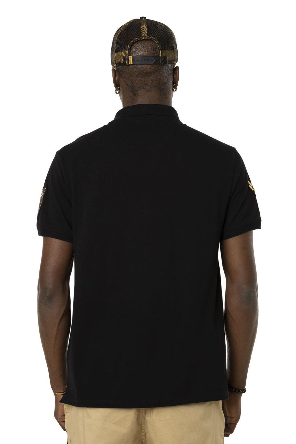 Embroidered black cotton polo shirt - Image n°4