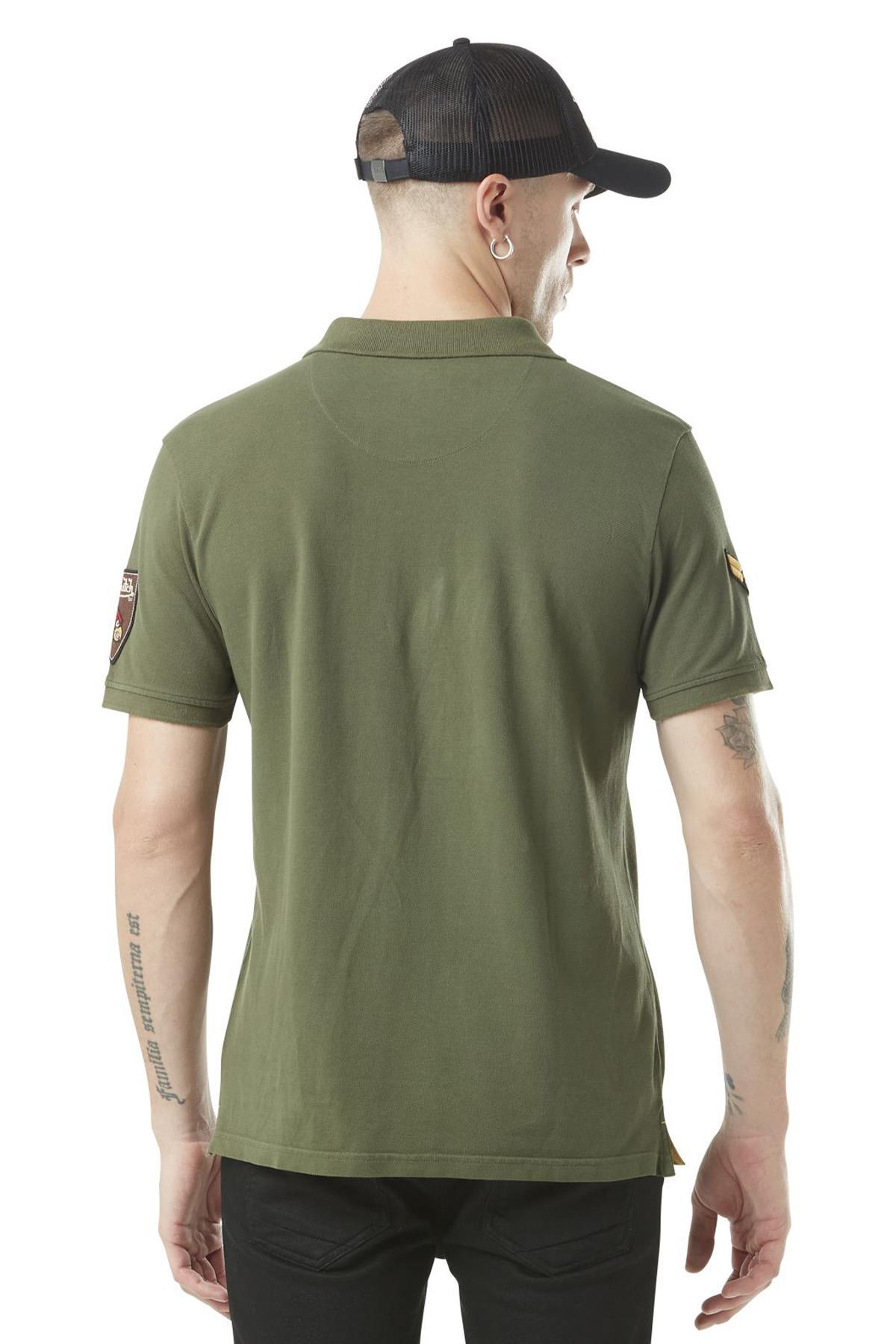 Embroidered khaki cotton polo shirt - Image n°3