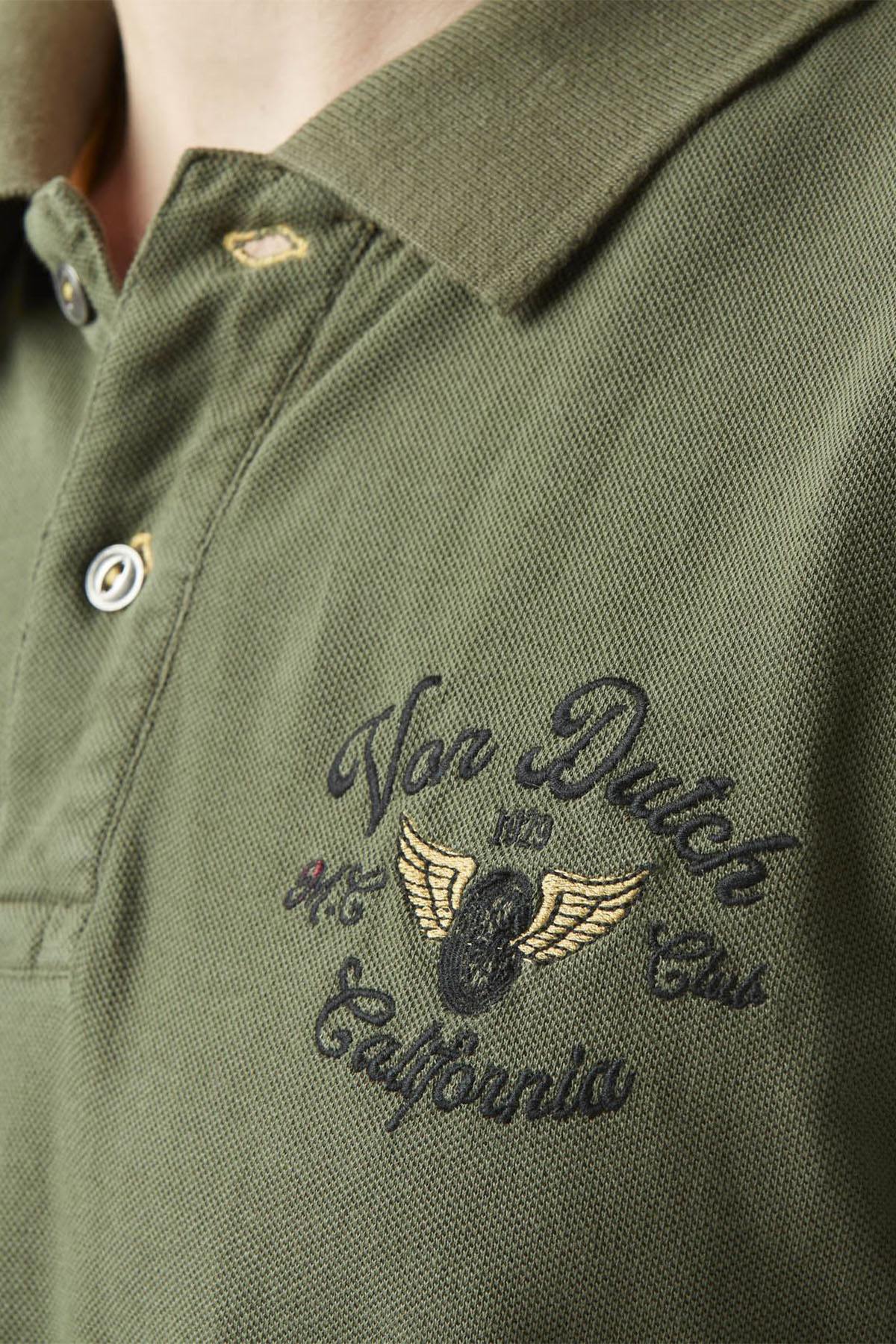 Embroidered khaki cotton polo shirt - Image n°2