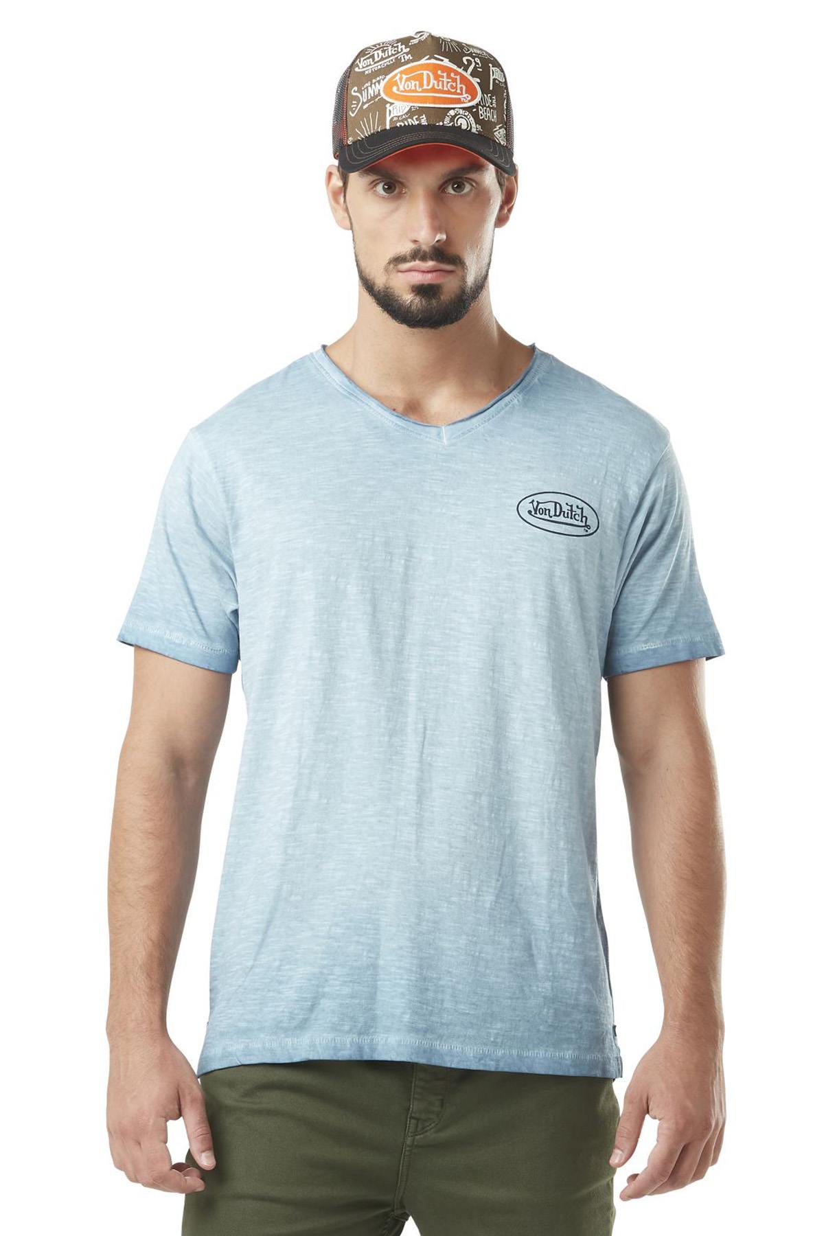 Light blue cotton T-shirt with logo - Image n°1