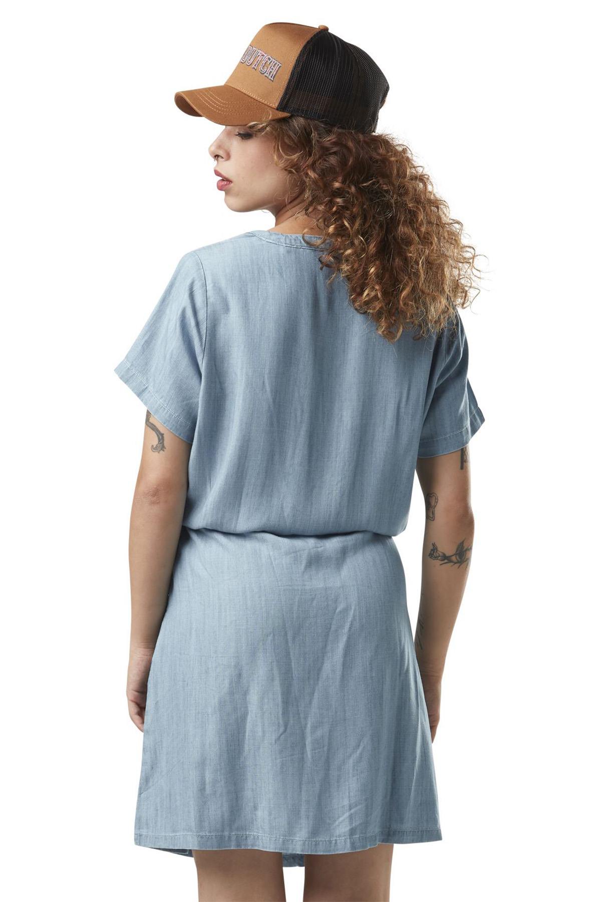 Light denim effect short-sleeved dress - Image n°2