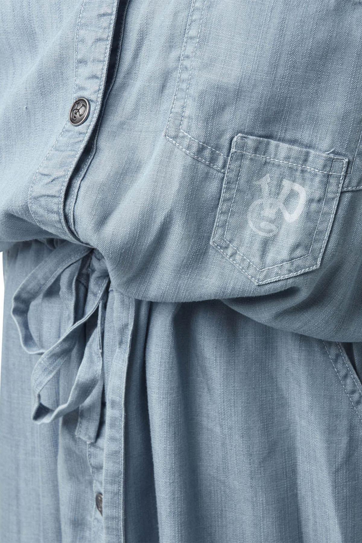 Light denim effect short-sleeved dress - Image n°3