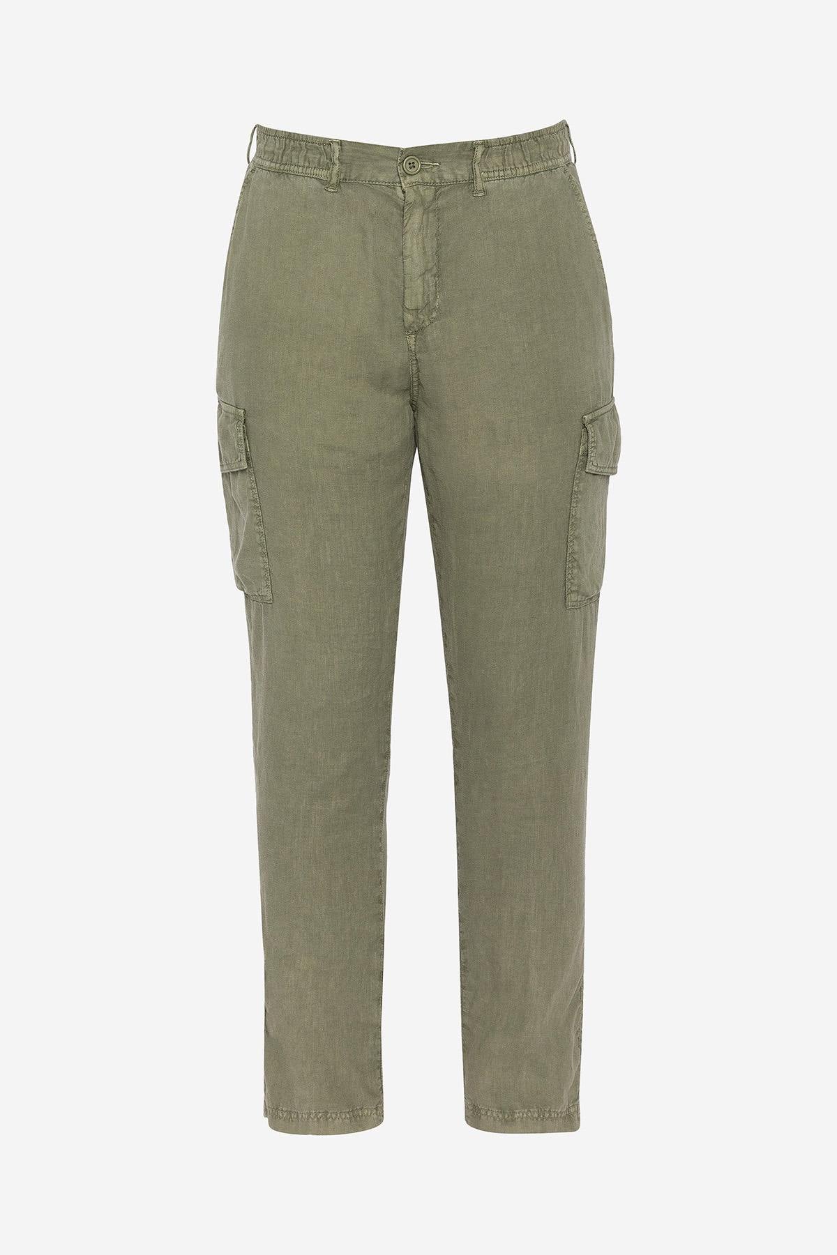 Light khaki linen cargo pants - Image n°1