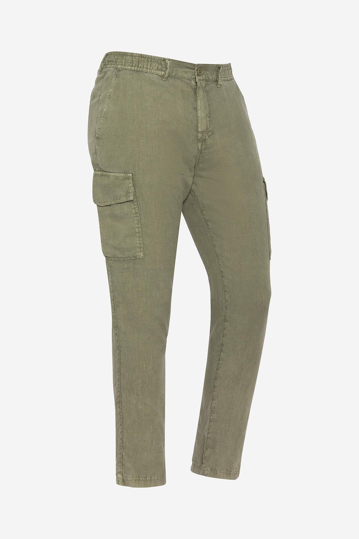 Light khaki linen cargo pants - Image n°2