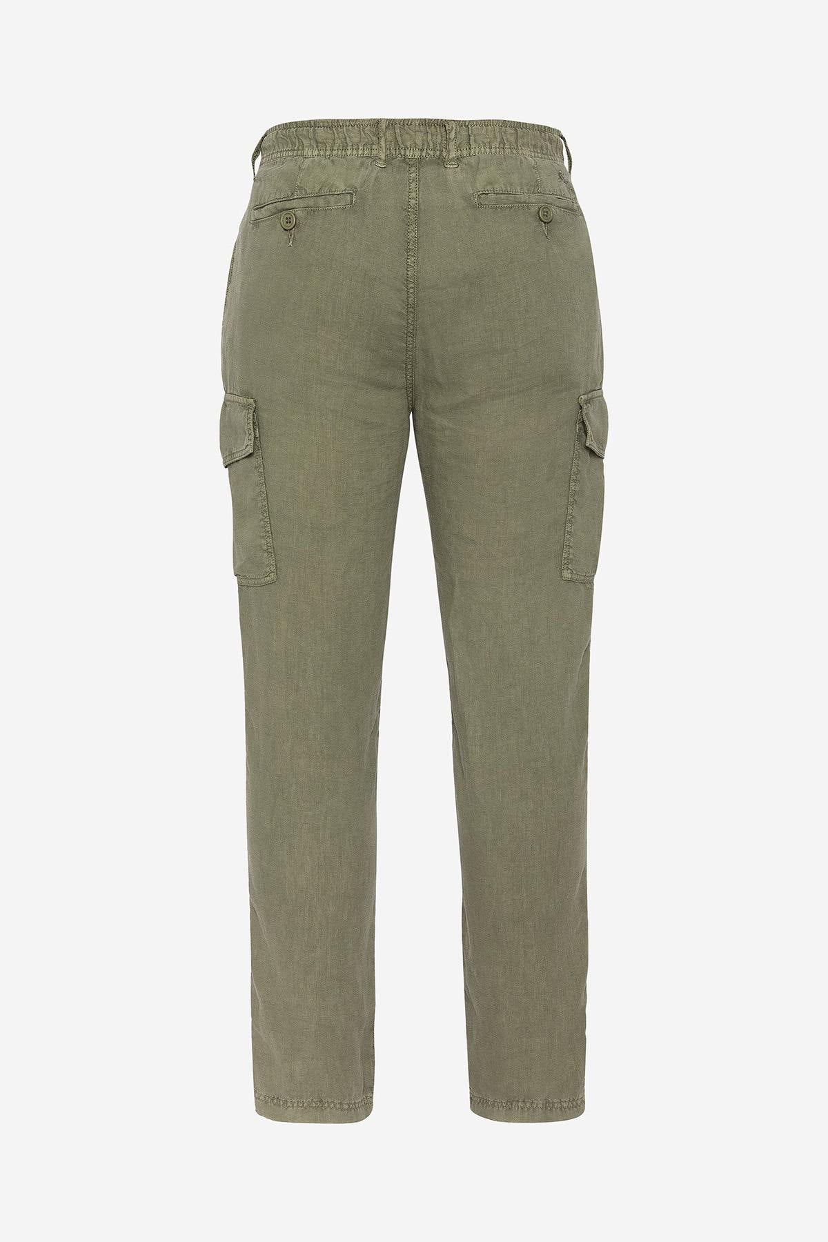 Light khaki linen cargo pants - Image n°3