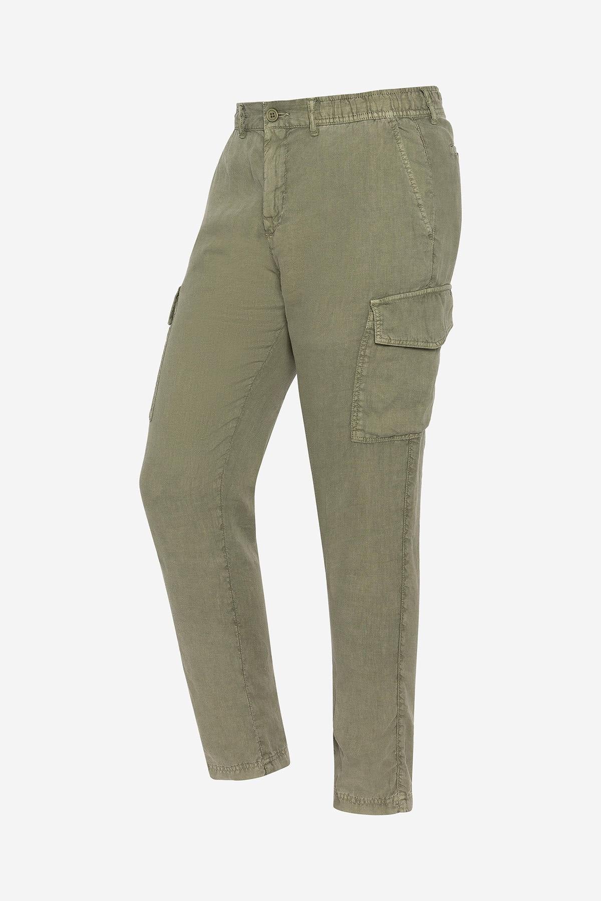 Light khaki linen cargo pants - Image n°4