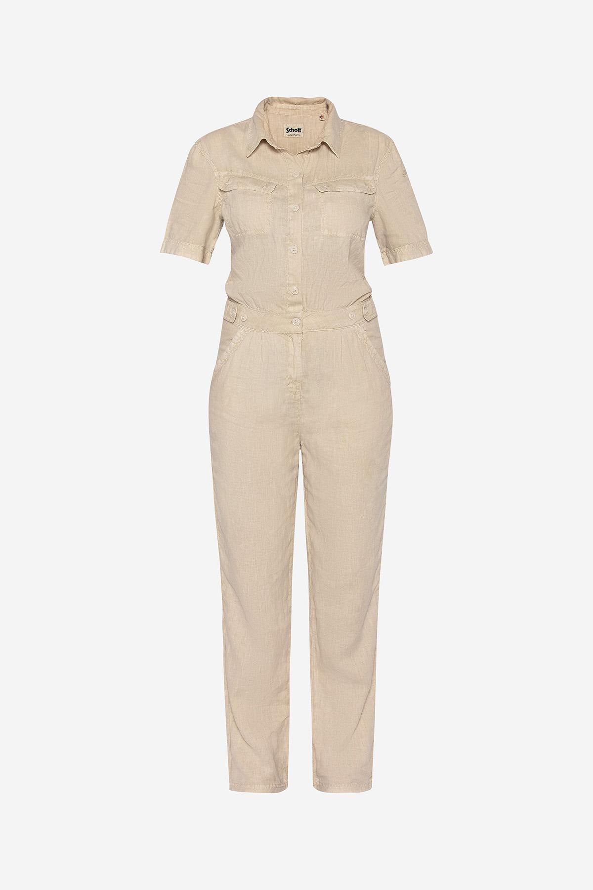 Short-sleeved linen jumpsuit - Image n°5