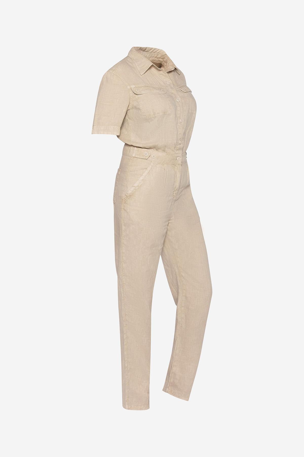 Short-sleeved linen jumpsuit - Image n°6