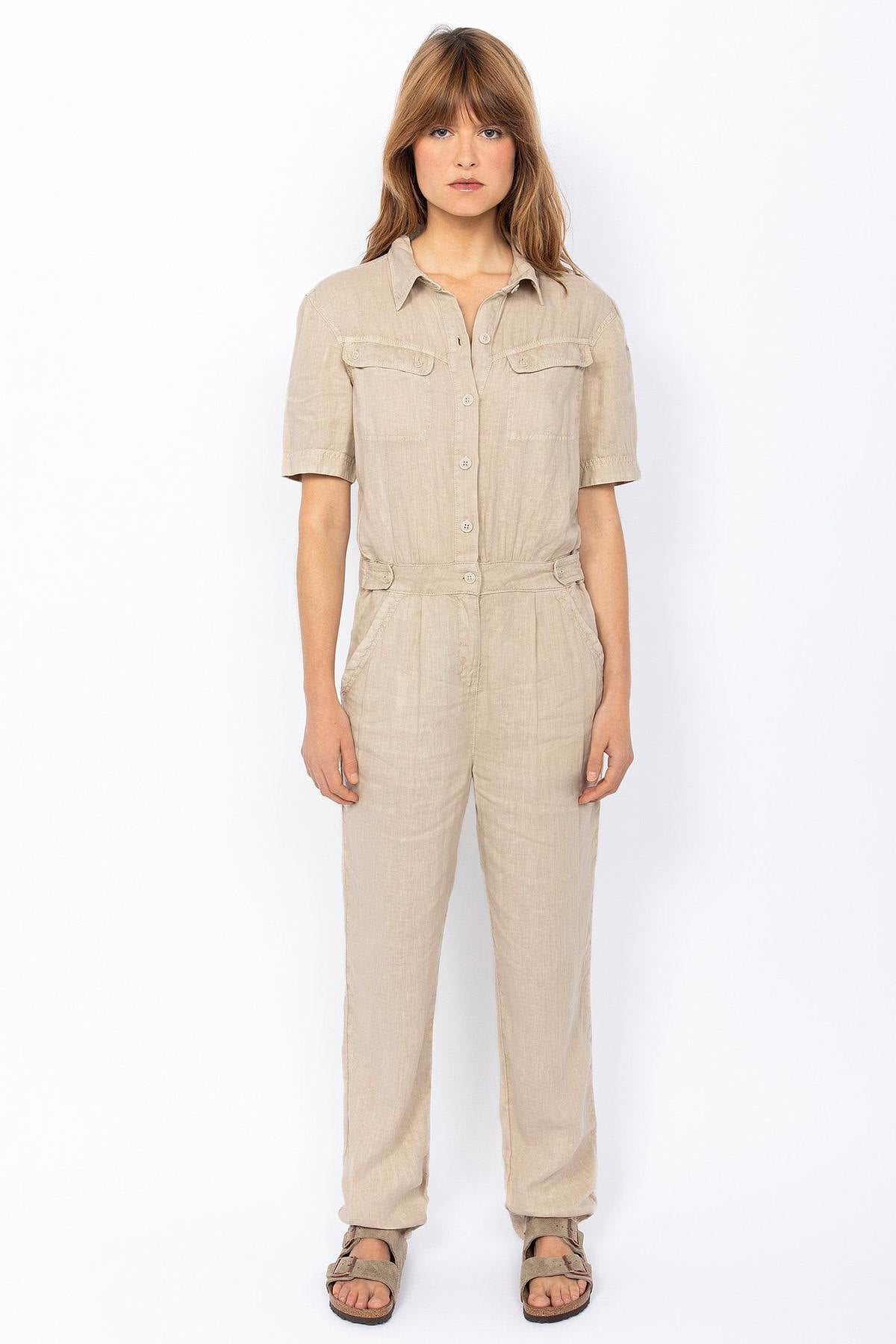 Short-sleeved linen jumpsuit - Image n°9