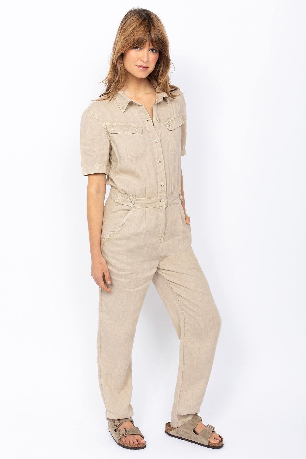 Short-sleeved linen jumpsuit - Image n°4