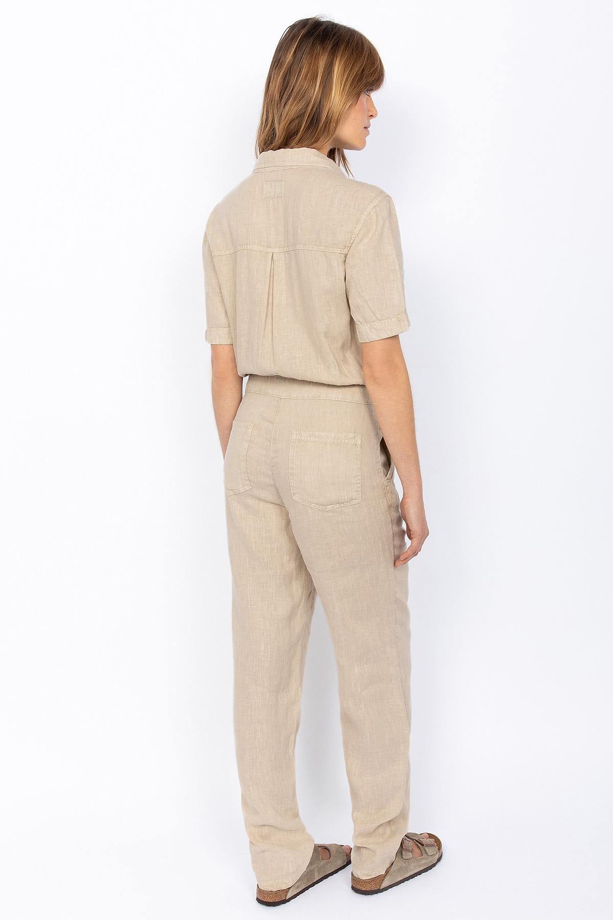 Short-sleeved linen jumpsuit - Image n°2