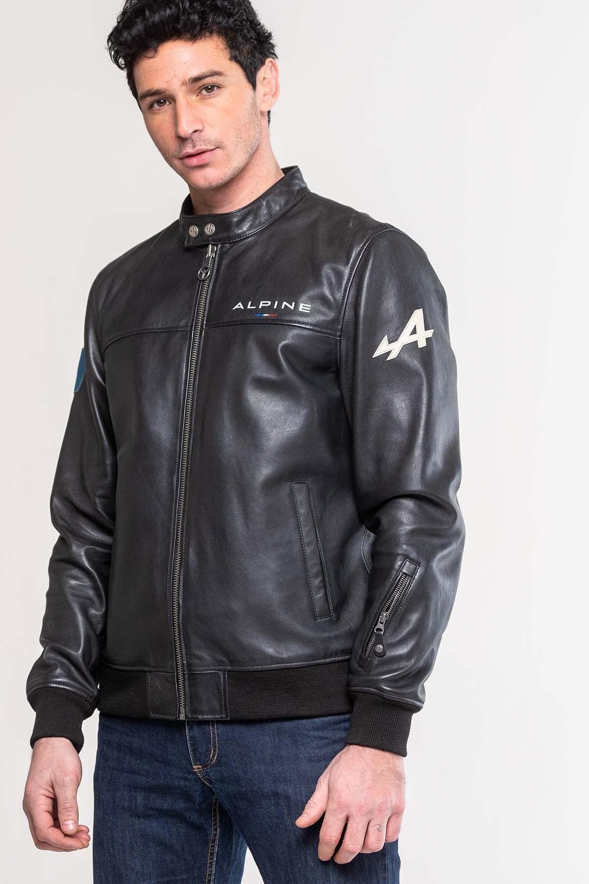 Alpine Men's black leather jacket with biker collar - Image n°4