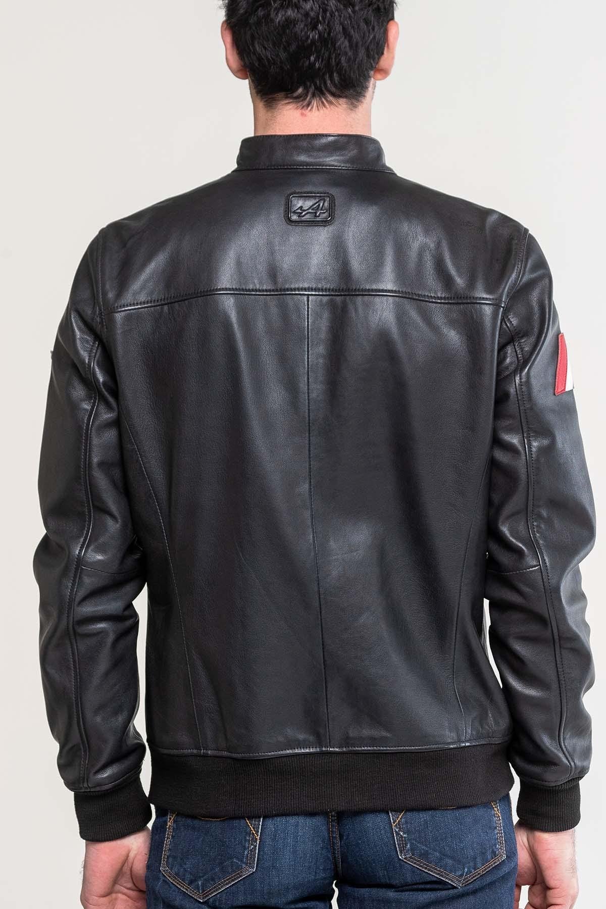 Alpine Men's black leather jacket with biker collar - Image n°5