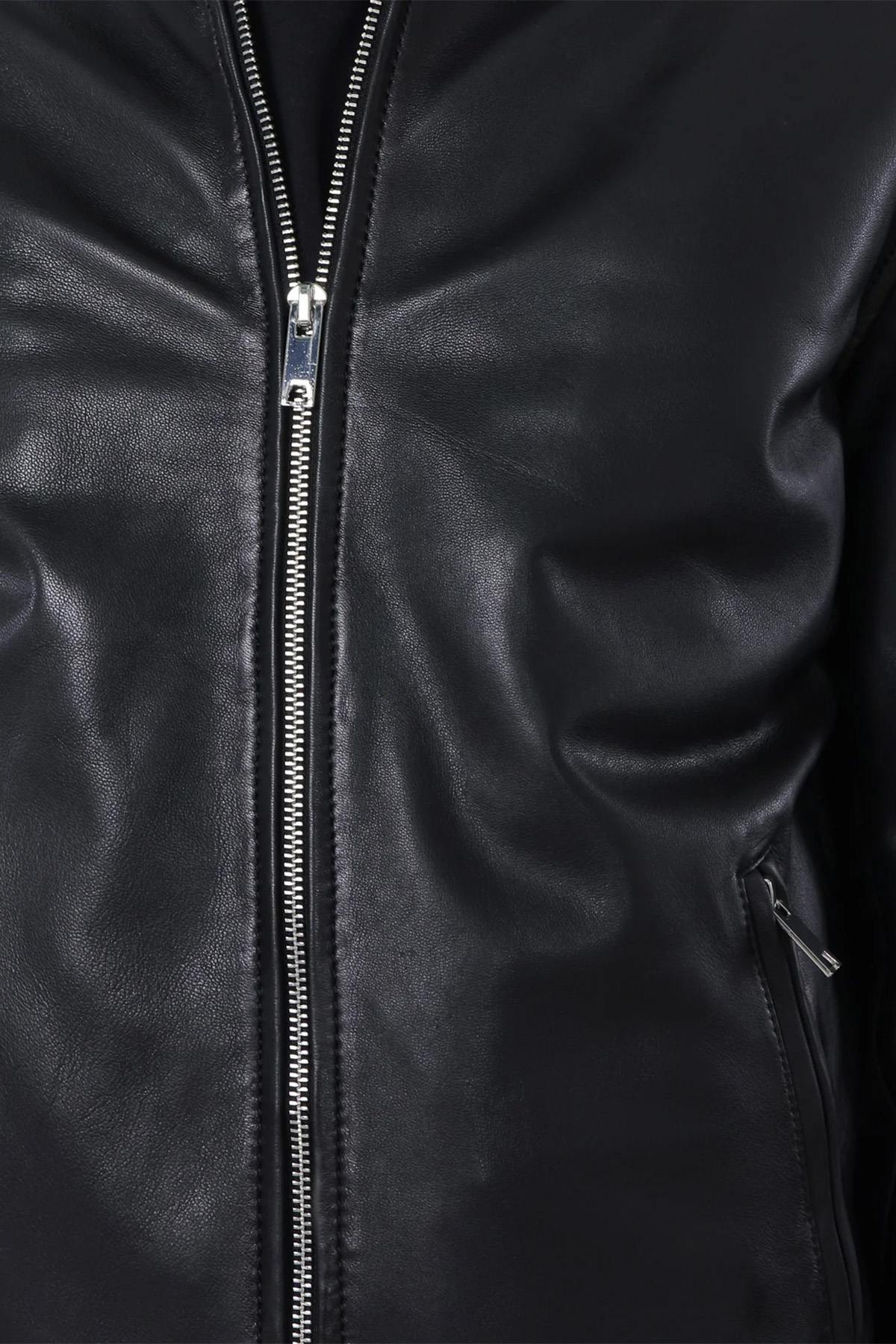 Black leather bomber jacket for men - Image n°4