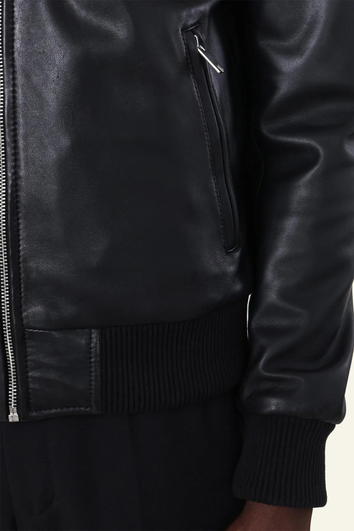 Black leather bomber jacket for men - Image n°8