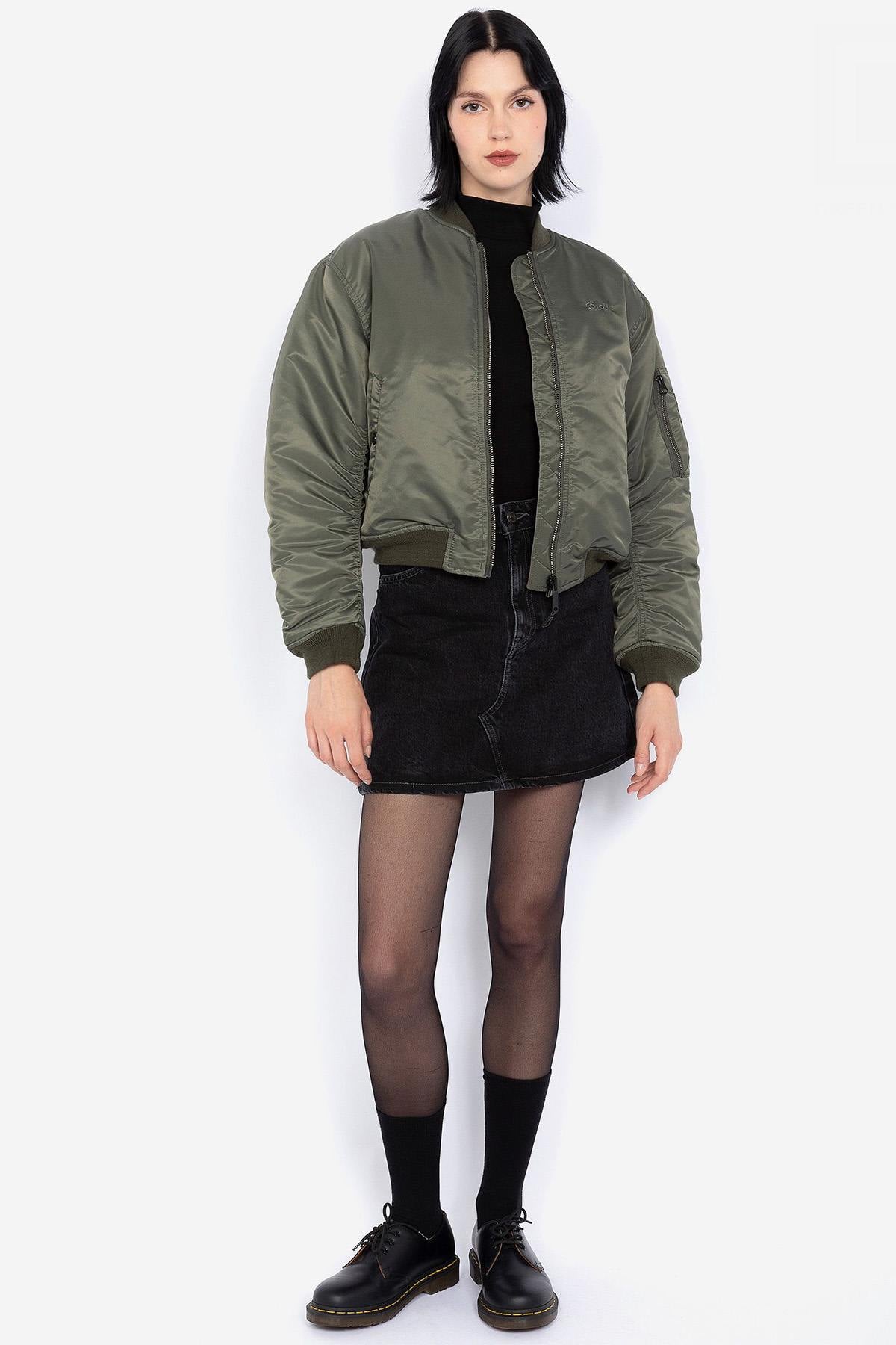 Sage khaki recycled nylon bomber jacket - Image n°2