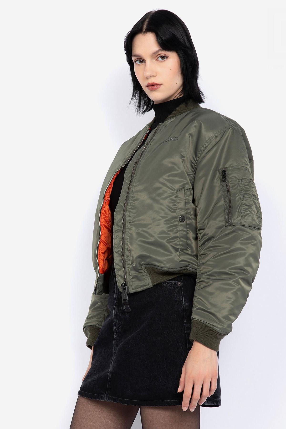 Sage khaki recycled nylon bomber jacket - Image n°1