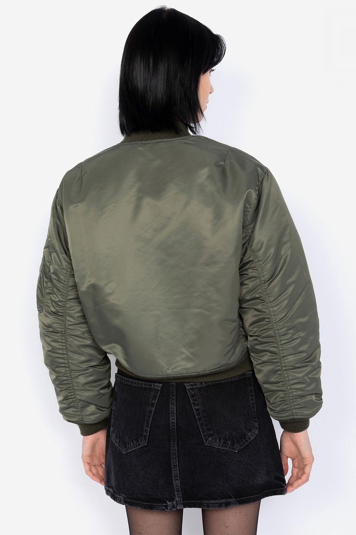 Sage khaki recycled nylon bomber jacket - Image n°3