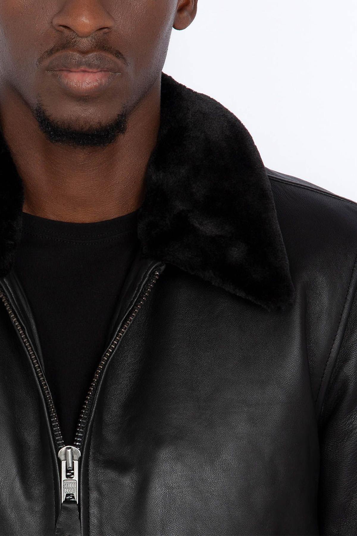 Men's black leather bomber jacket - Image n°7