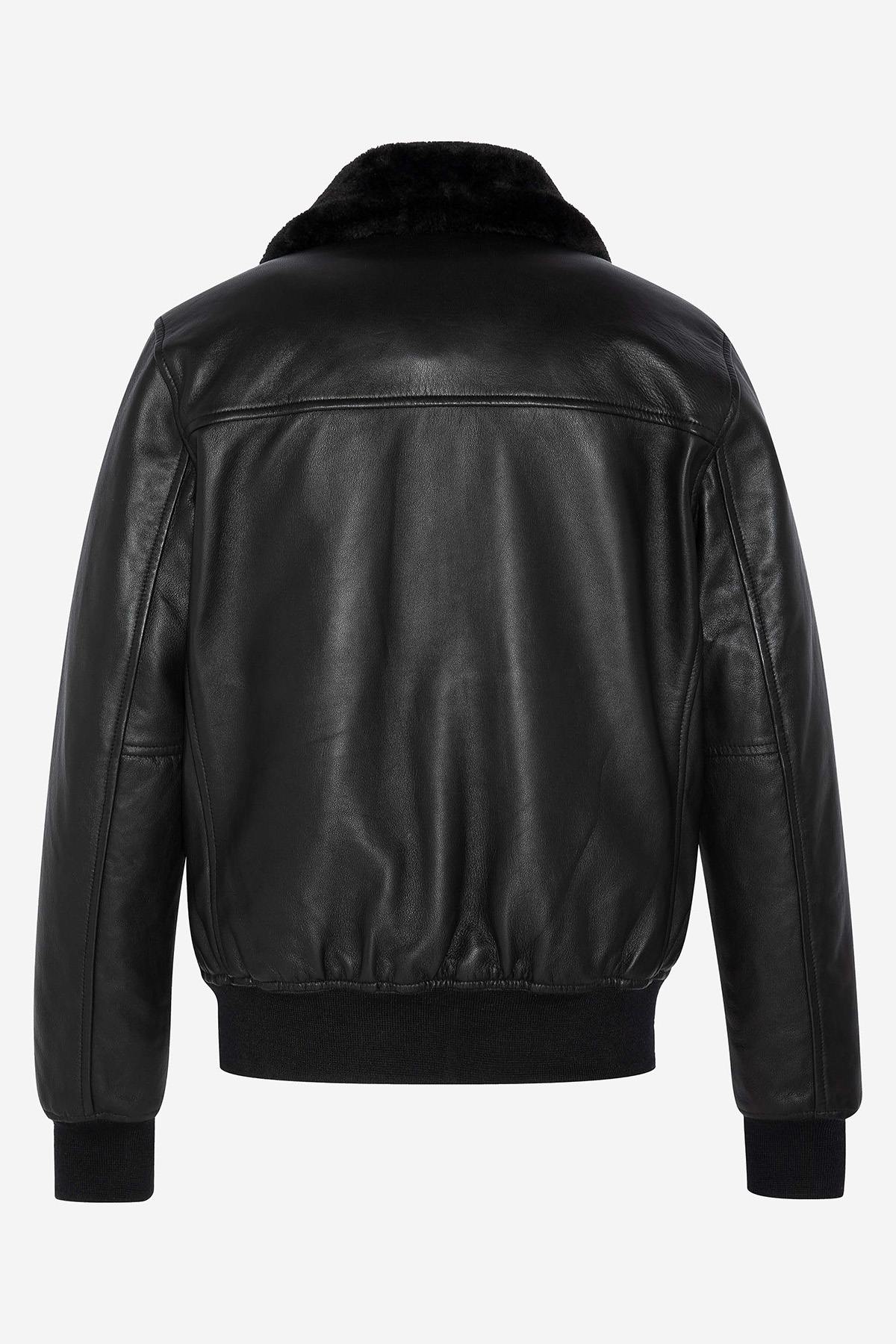 Men's black leather bomber jacket - Image n°6