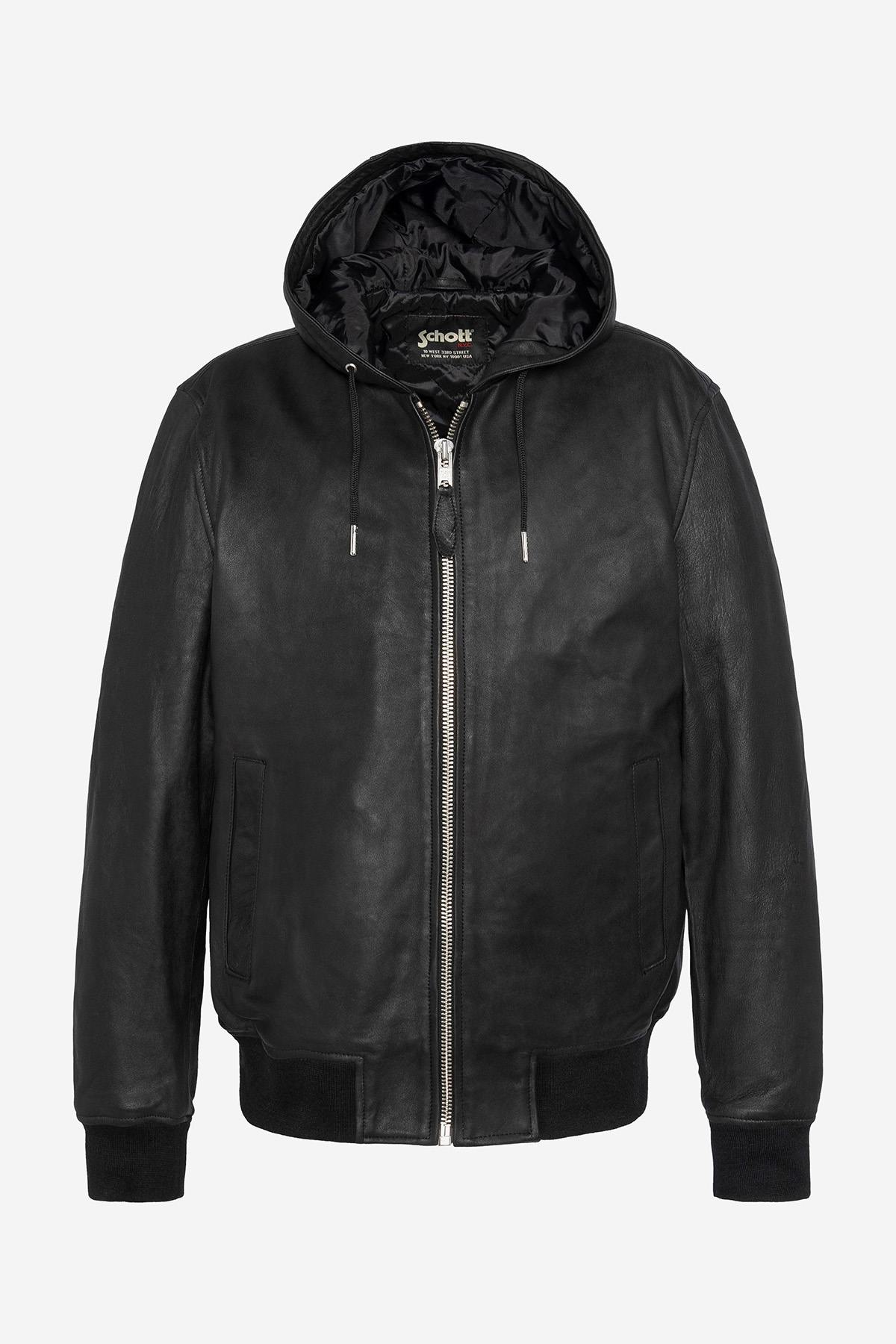 Black leather hooded jacket - Image n°3