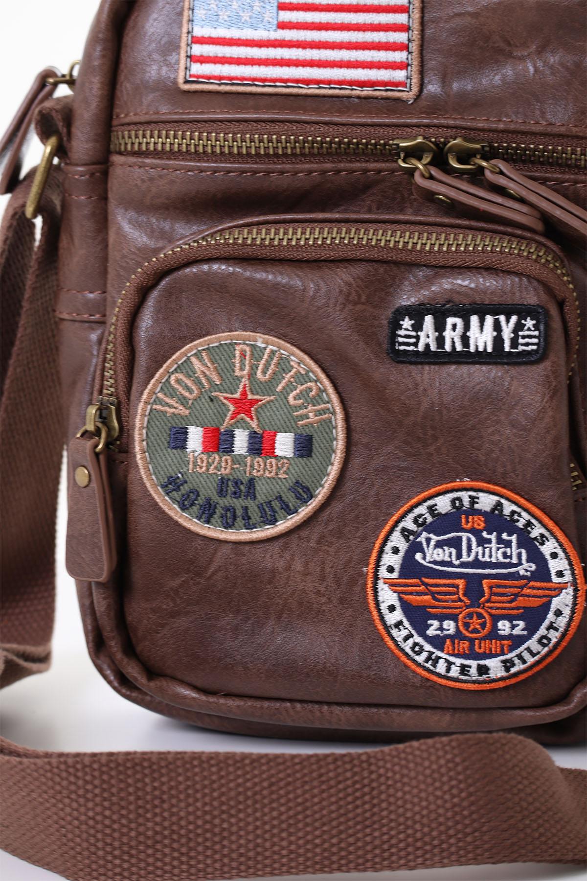 Brown faux leather bag with patches - Image n°2