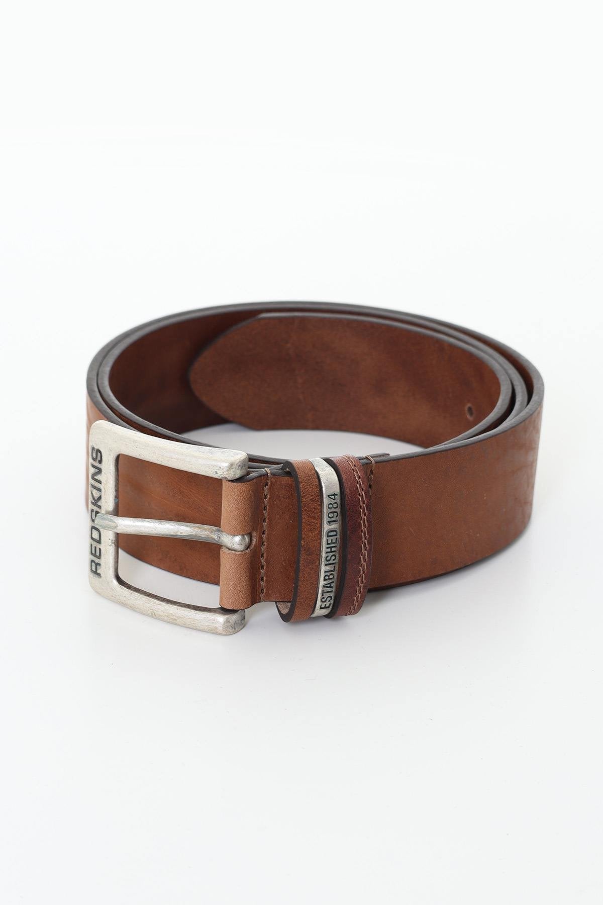 Tobacco-colored cowhide leather belt - Image n°1