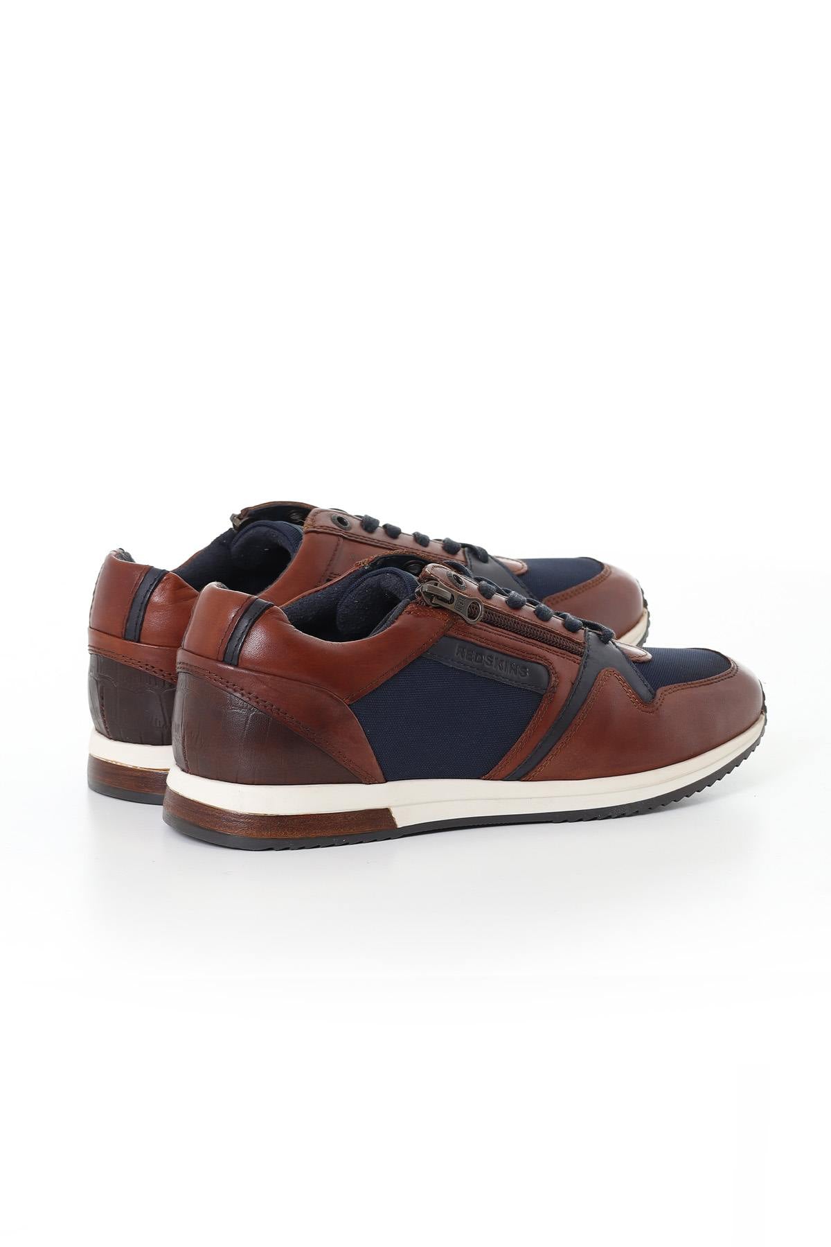 Cognac and navy leather sneakers - Image n°2