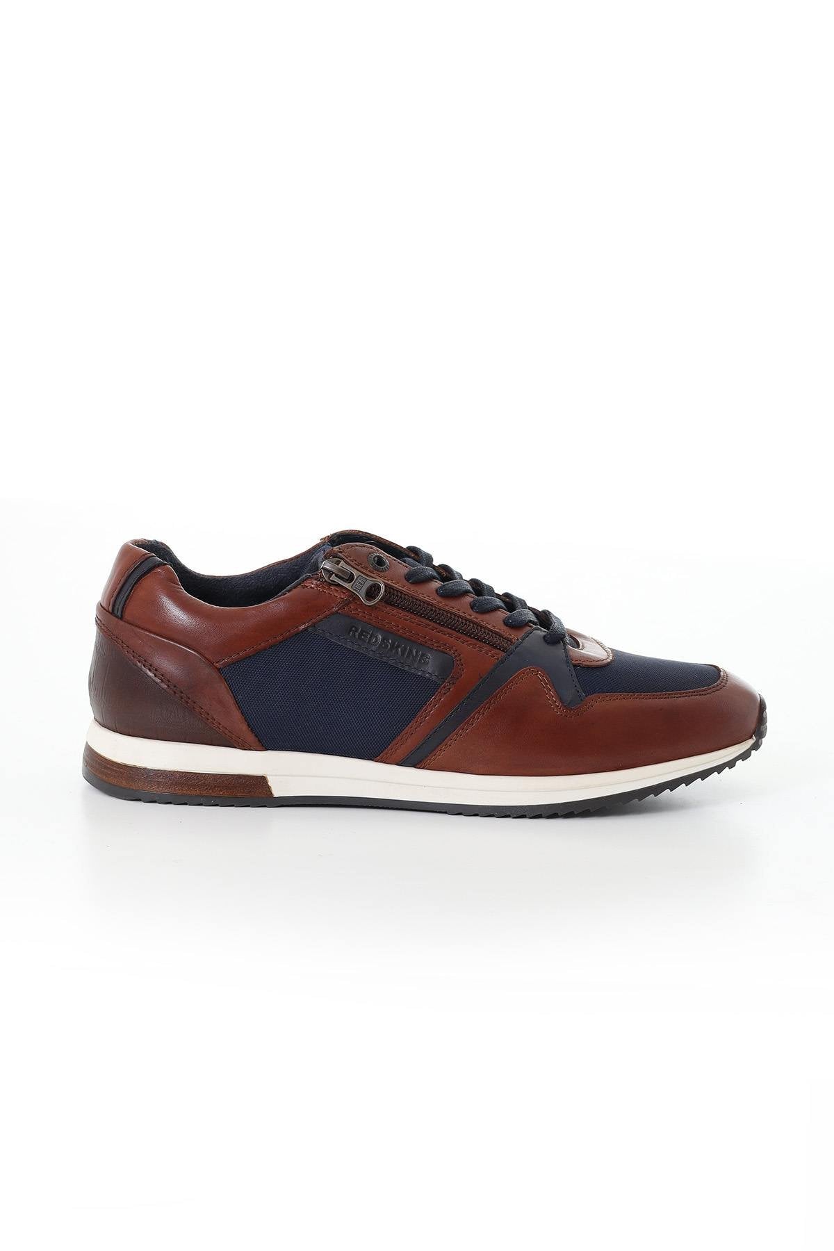 Cognac and navy leather sneakers - Image n°4