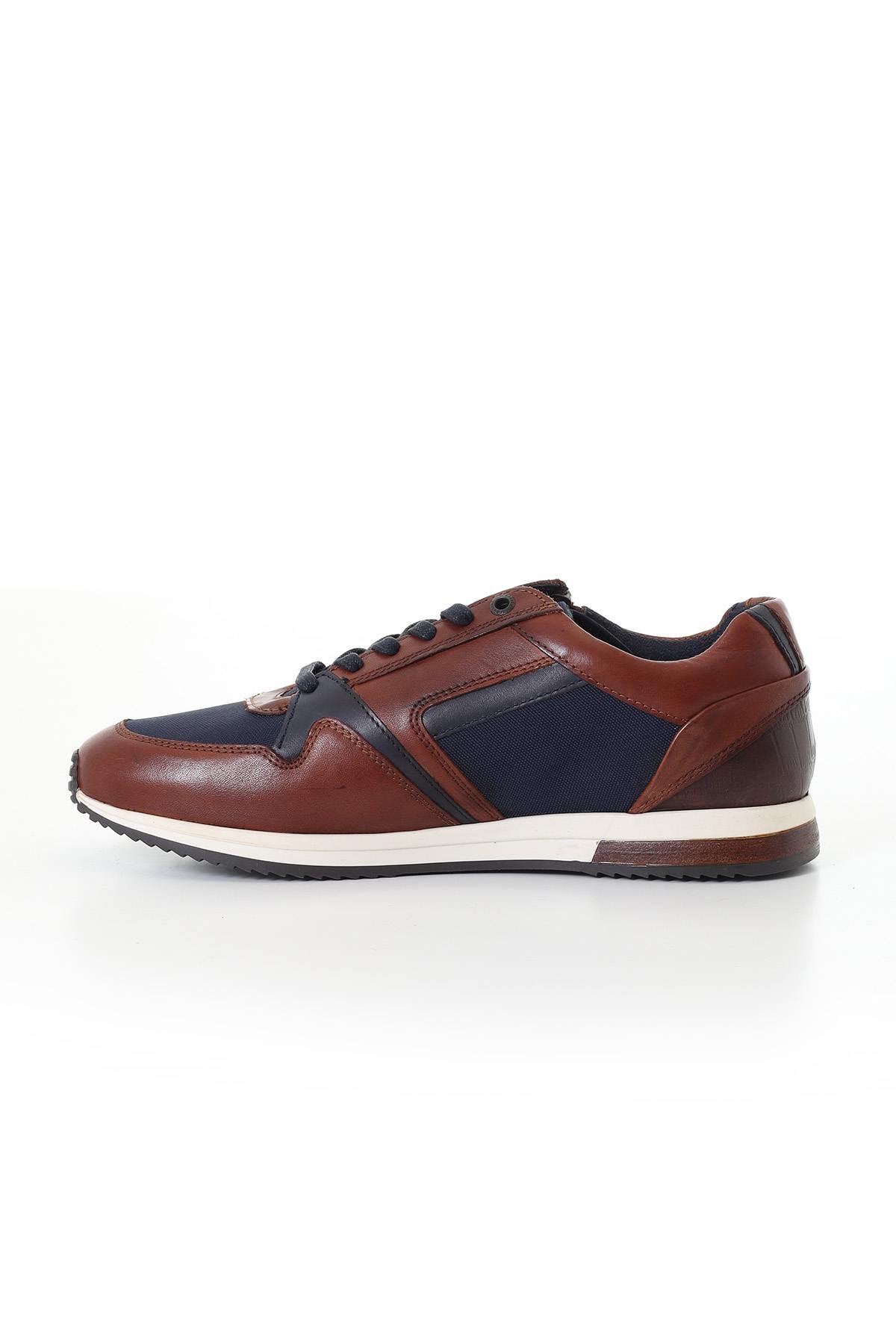 Cognac and navy leather sneakers - Image n°6