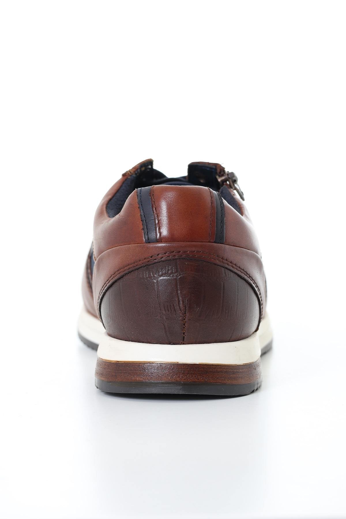 Cognac and navy leather sneakers - Image n°5