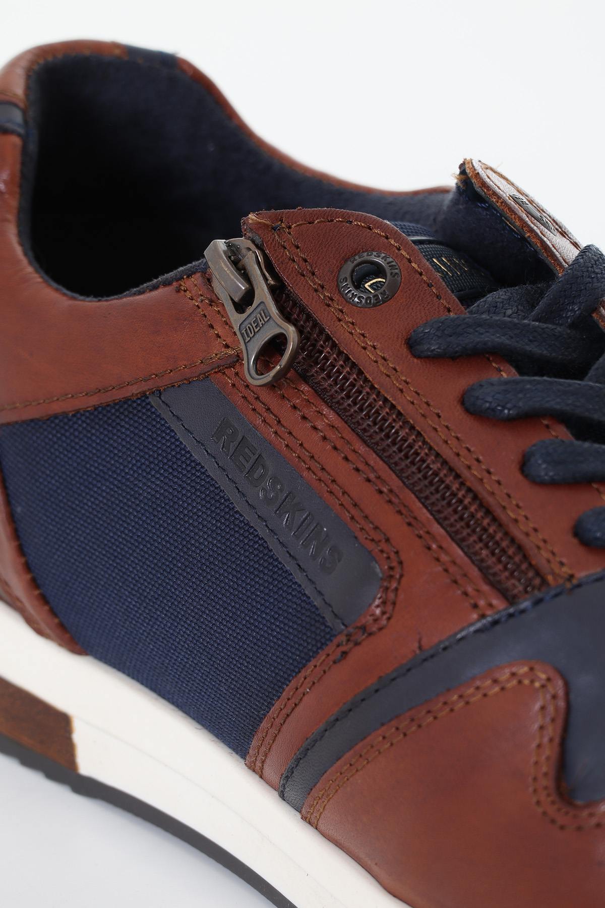 Cognac and navy leather sneakers - Image n°3