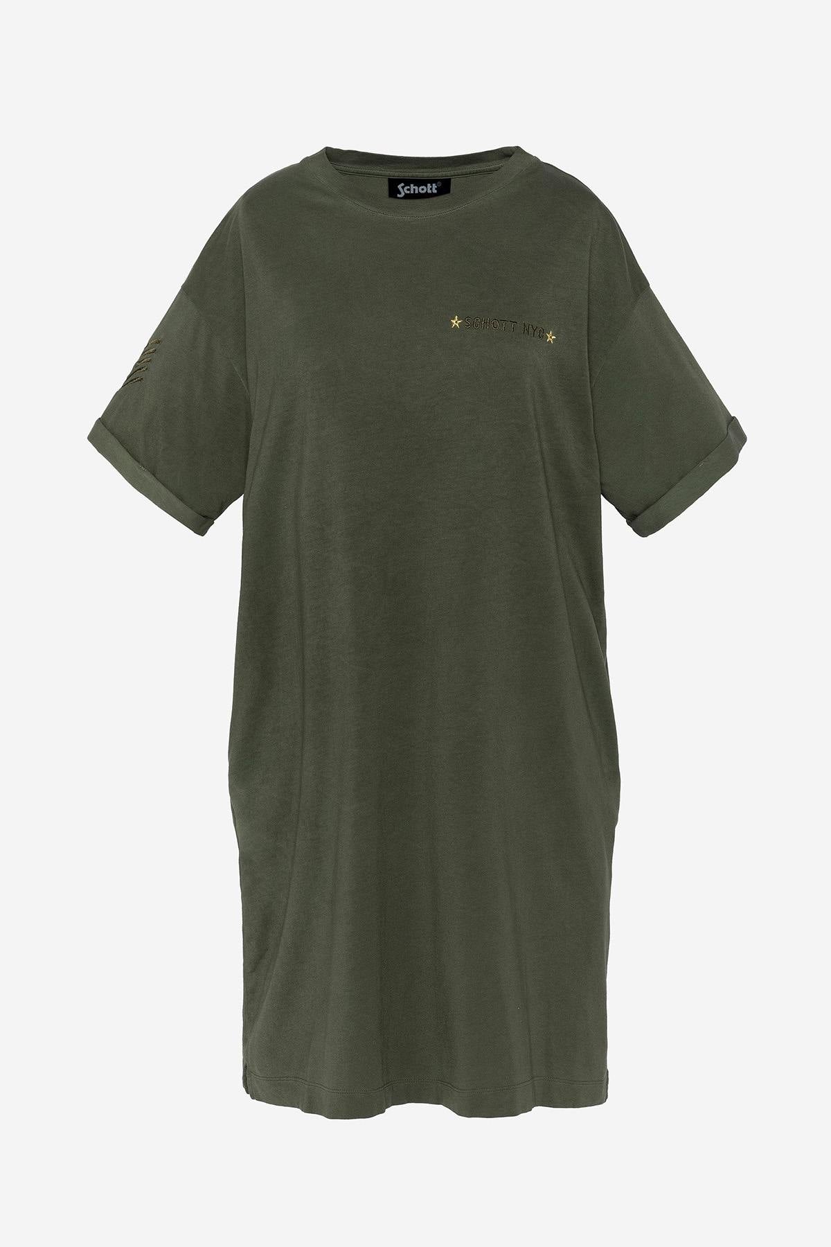 Khaki cotton t-shirt dress - Image n°6